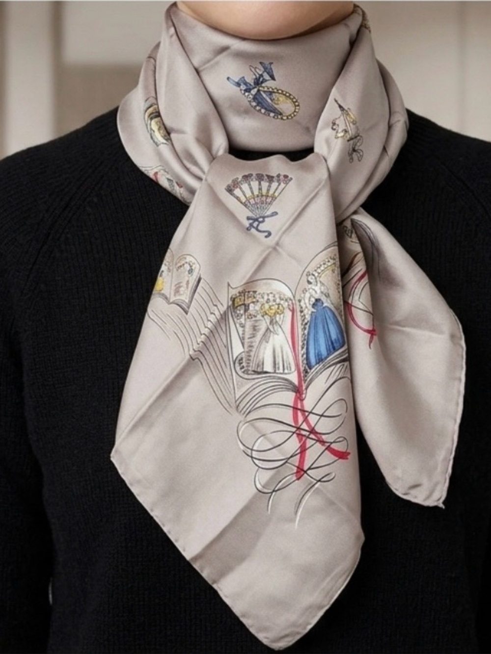 Vintage Large Silk Hand-Rolled Scarf